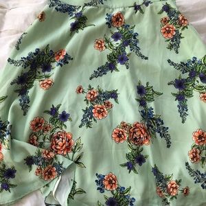 ModCloth Green Floral Skirt with pockets
